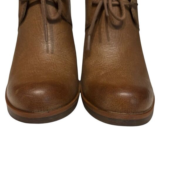 Kork Ease Roana Camel Tan Brown Leather Oxford Heeled Ankle Boot Lace Booties 7M - Picture 3 of 10